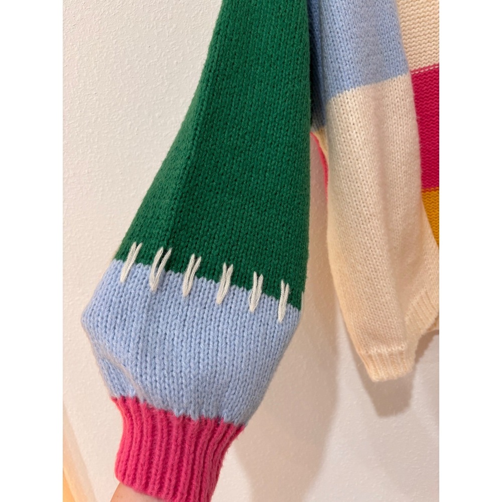 BiBi Kidcore Cardigan M Colorblock Patchwork Knit Dopamine Dressing Boho Sweater - Picture 4 of 14